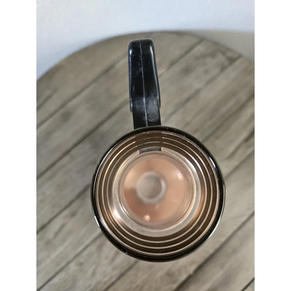 Vintage Inland Glass Copper Rose Gold Accent Coffee Carafe W/Stand MCM Retro